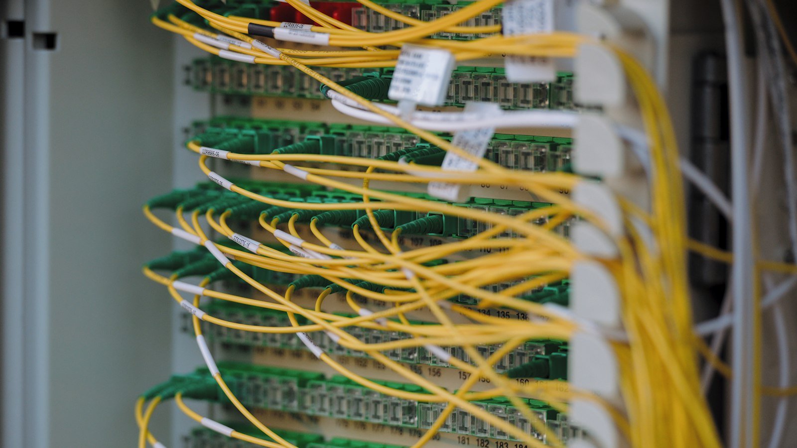 Yellow and green cables are neatly connected